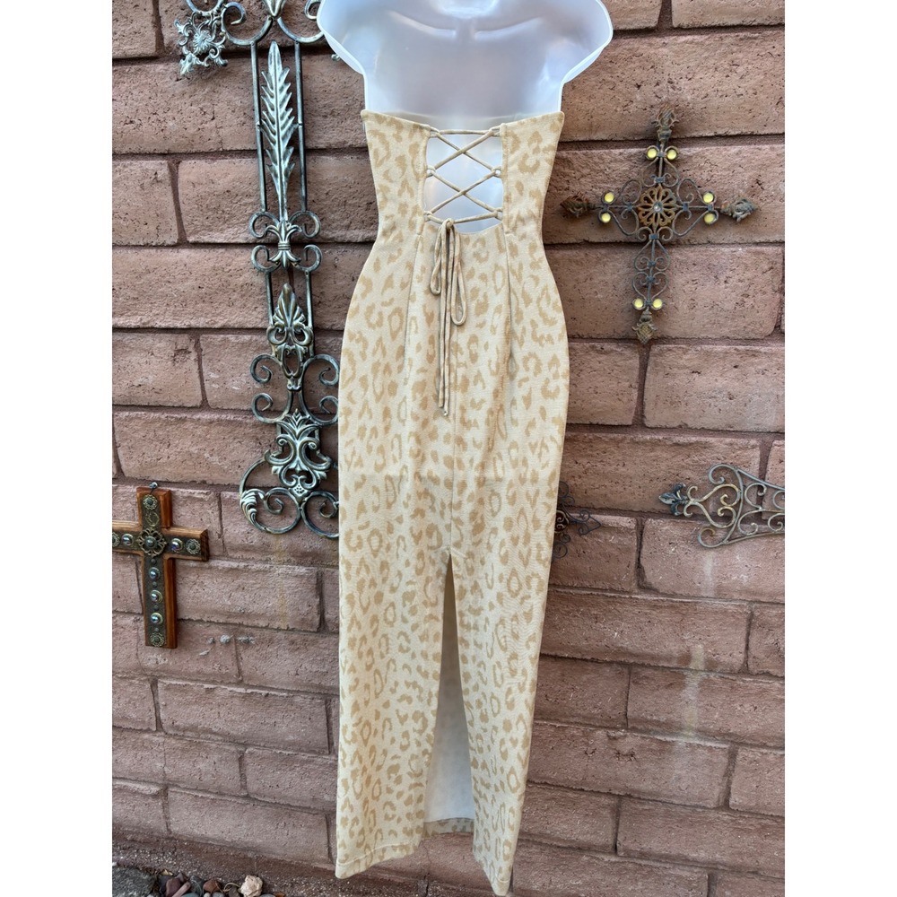 Vintage Gunne Sax Gown Corset Strapless Gold Glitter Animal Print 3/4 90s - Picture 4 of 8